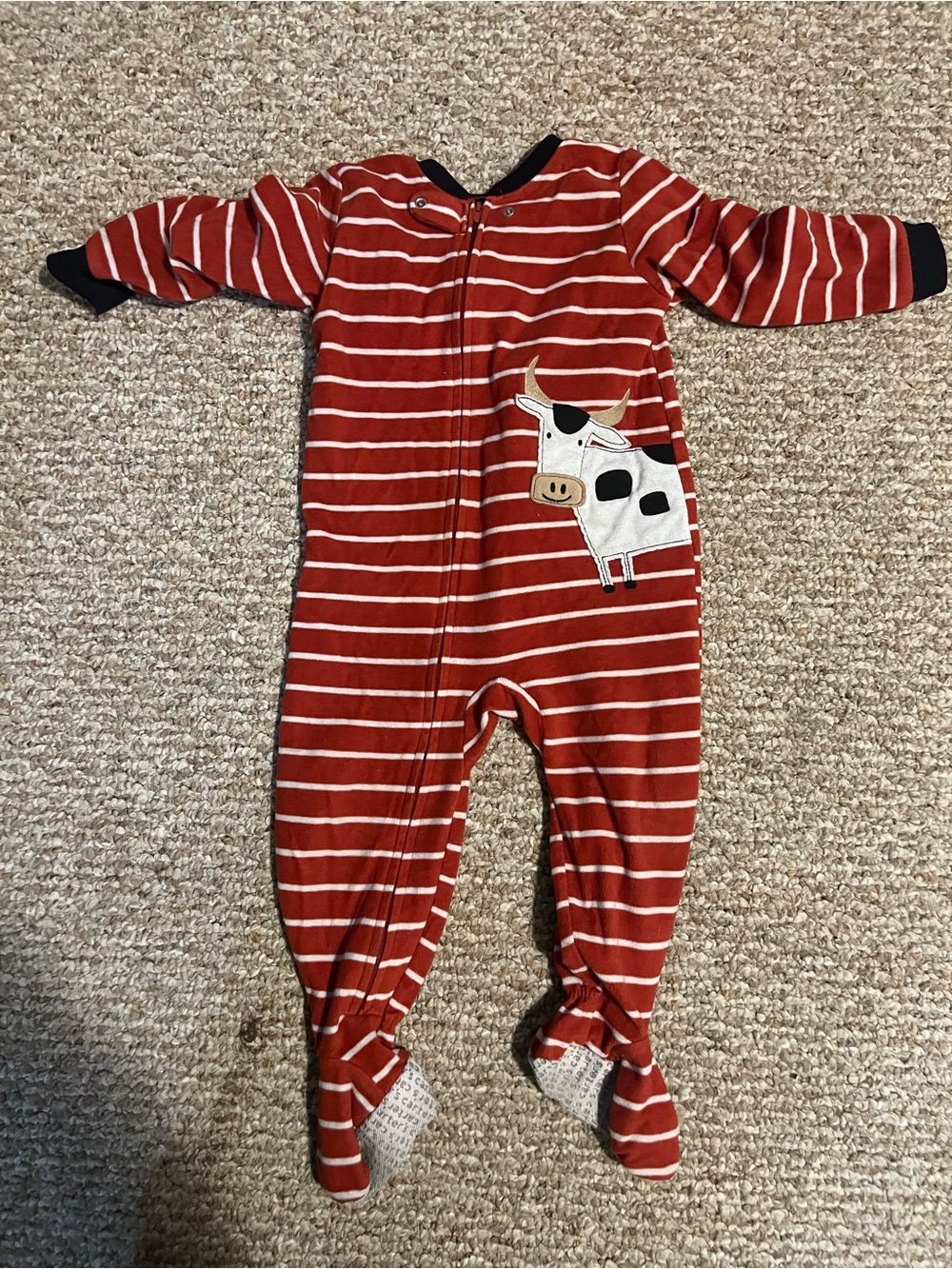 Carter's Red and White Striped Footie Pajamas with Cow Applique